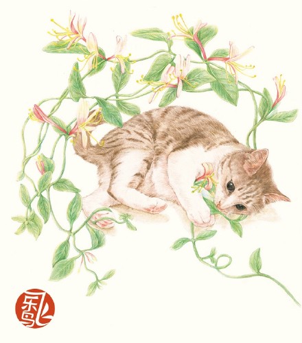 #飞乐鸟作品#《莳花绘-花猫》——钟声敲响的零点、阳光正美的午后，晚风扫过落叶的傍晚，在不同的时间里，这些机灵的猫咪小家伙们都按耐不住自由的灵魂，要与自然中美丽的花朵共舞，在花间玩耍、休憩。当至美的莳花遭遇萌萌哒猫咪，快拿起你的画笔描绘这精彩一刻吧！飞乐鸟《莳花绘.花猫-用色铅笔描绘花与猫的12次邂逅》辉…