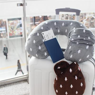韩国fenice 长途旅行吹气颈枕 眼罩U型枕耳塞套装 可拆卸枕头