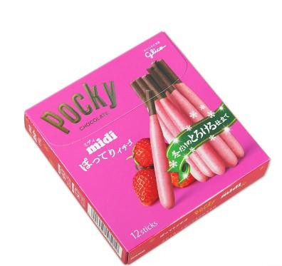 现货 日本 固力果 glico pocky midi草莓巧克力百奇饼干棒12本