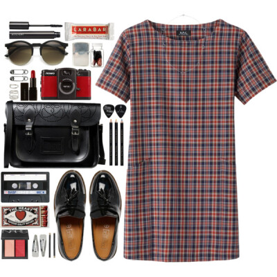 A fashion look from March 2015 featuring plaid dress, satchel handbags and midi rings. Browse and shop related looks.