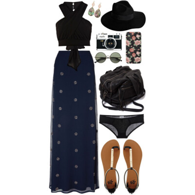 A fashion look from June 2014 featuring crop top, long skirts and black lingerie. Browse and shop related looks.