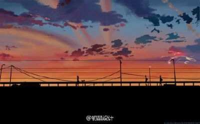 #初·插画分享#新海诚的天空 | 无论何时何地，仰望天空，总让人心旷神怡。