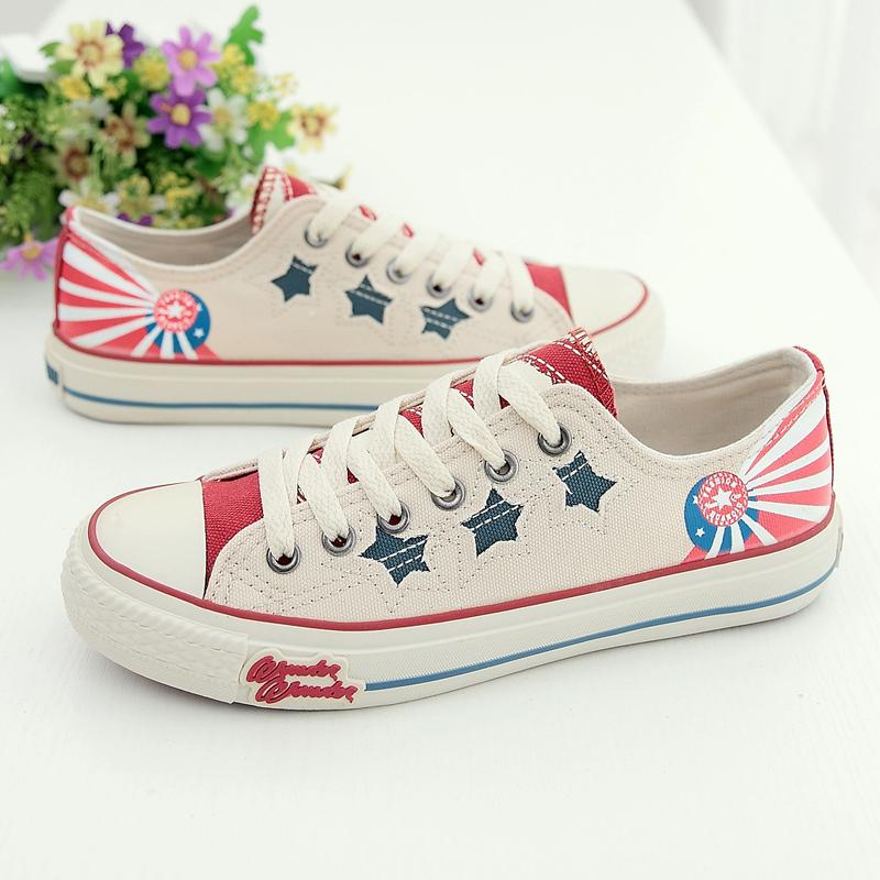 环球学院风低帮系带帆布鞋拼色休闲板鞋女韩版潮学生鞋球鞋