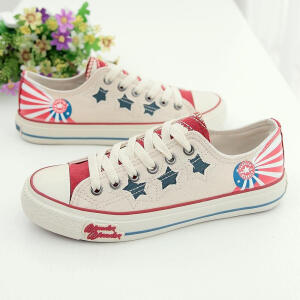 环球学院风低帮系带帆布鞋拼色休闲板鞋女韩版潮学生鞋球鞋