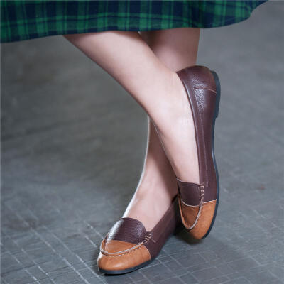 林印象2015年春夏拼色复古文艺范学院风缝线平底女单鞋娃娃鞋