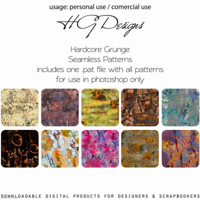 质感纹理背景填充图案 hardcore grunge seamless patterns by cesstrelle PAT - PS饭团网