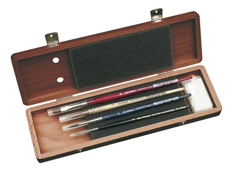 Da Vinci Watercolour Brush Wooden Box Set - 4 Selected Brushes