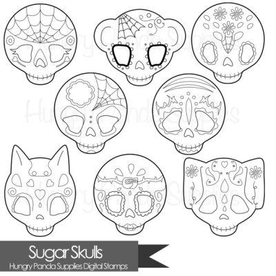 Sugar Skull digital stamp, day of the dead digital stamps, skull stamp, day of the dead, dia de los muertos, Día de Muertos stamp