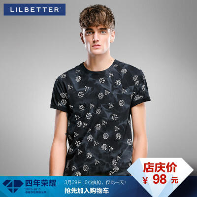 lilbetter男T恤 夏装几何印花休闲体恤圆领韩版纯棉男士短袖T恤潮