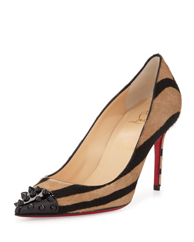 X2GGD Christian Louboutin Spike-Toe Calf Hair Red Sole Pump, Taupe