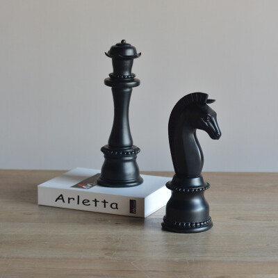摆件工艺品 欧美式风格国际象棋造型树脂摆件 马头深色创意书房-善木良品