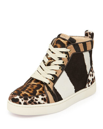 X25FZ Christian Louboutin Rantus Print Calf-Hair High-Top Sneaker, Tmoro