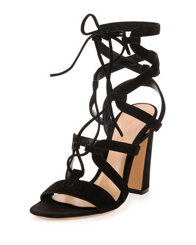 X2M5J Gianvito Rossi Strappy Tie-Front Suede Sandal