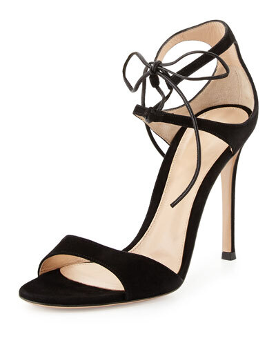 X2M5S Gianvito Rossi Suede Ankle-Tie Sandal, Black