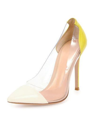 X2F72 Gianvito Rossi Clear/Leather Colorblock Pump, Off White/Sun