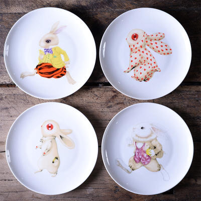妙HOME西式创意时光兔水果平盘碟 家用必备骨瓷陶瓷可爱餐盘餐具