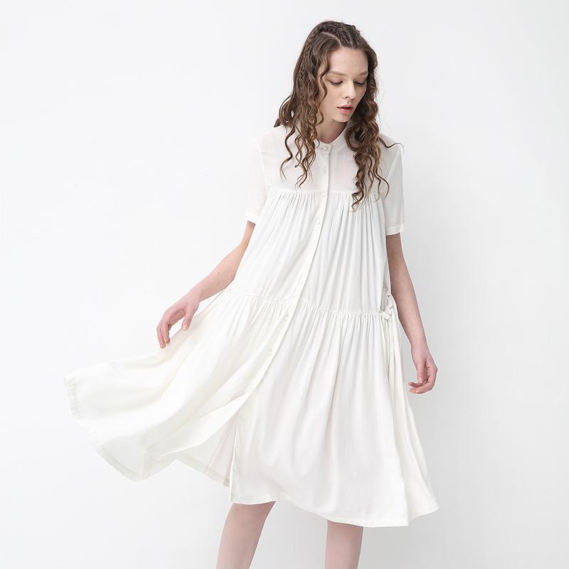 鱼岛主人2015夏季北欧洁白气质白裙短袖宽松棉麻连语气