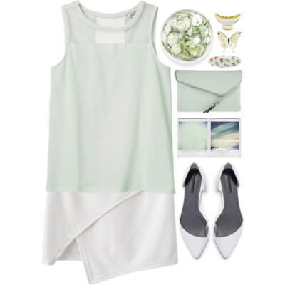 A fashion look from April 2015 featuring cream tank top, white skirt and flat shoes. Browse and shop related looks.