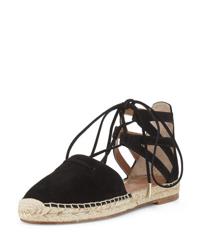 X2HF4 Aquazzura Belgravia Suede Closed-Toe Espadrille Sandal, Black