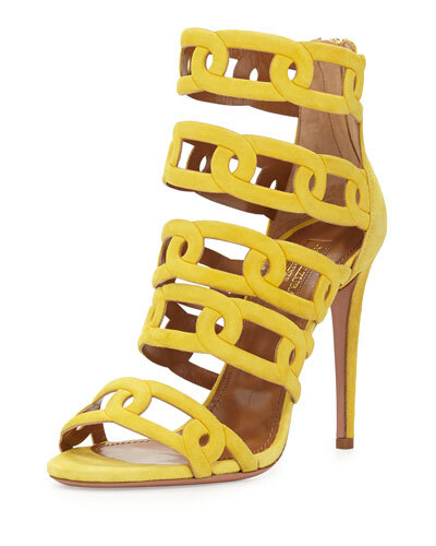 X2E9G Aquazzura Chain Me Up Open-Toe Suede Bootie, Yellow