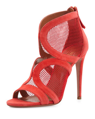 X2E8M Aquazzura Memphis Suede Mesh Bootie, Coral