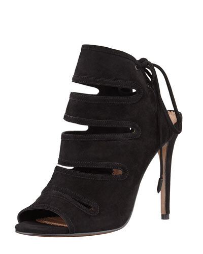 X1SY5 Aquazzura Slone Slit-Front Suede Bootie, Black