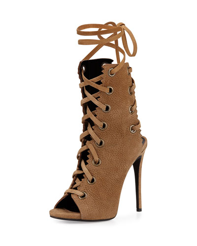 X2M1Q Giuseppe Zanotti Suede Lace-Up Boot, Taupe