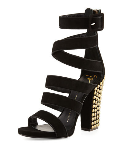 X2GAC Giuseppe Zanotti Suede Ladder Strap Sandal, Nero