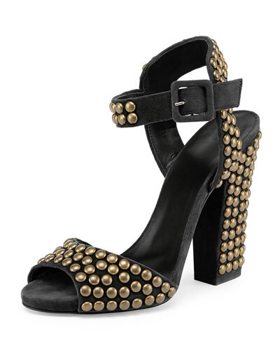 X2GAA Giuseppe Zanotti Studded Suede Chunky-Heel Sandal