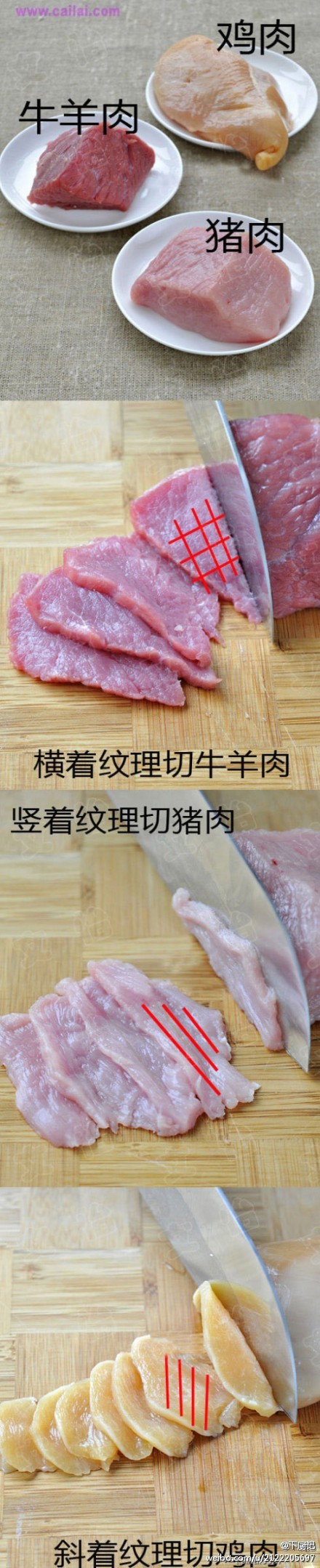 肉类应该怎么切】1）牛羊肉要逆着肉的纹理...