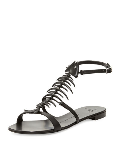 X2GAL Giuseppe Zanotti Fishbone Flat Sandal, Black