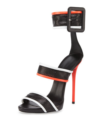 X2G9T Giuseppe Zanotti Leather Mesh Triple-Strap Sandal