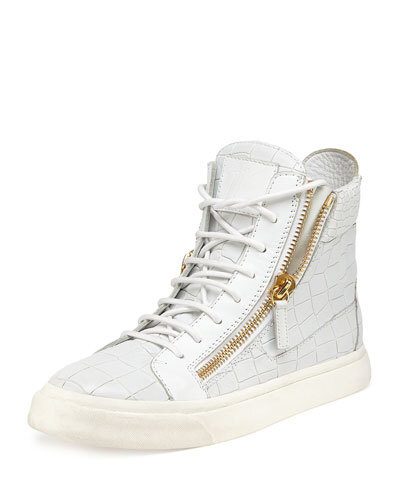 X2G9M Giuseppe Zanotti Crocodile-Print High-Top Sneaker, Bianco (White)