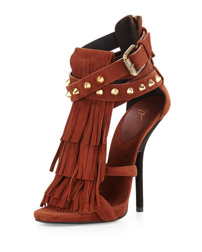 X2MYR Giuseppe Zanotti Suede High-Heel Sandal with Fringe