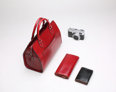 头层植鞣牛皮 手工真皮包包 酒红色中号波士顿包 | 包包秀