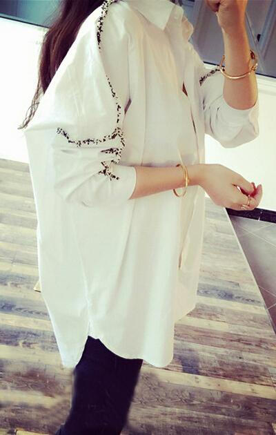 春季韩国立体打底衫 甜美装饰宽松白色衬衣衬衫 女