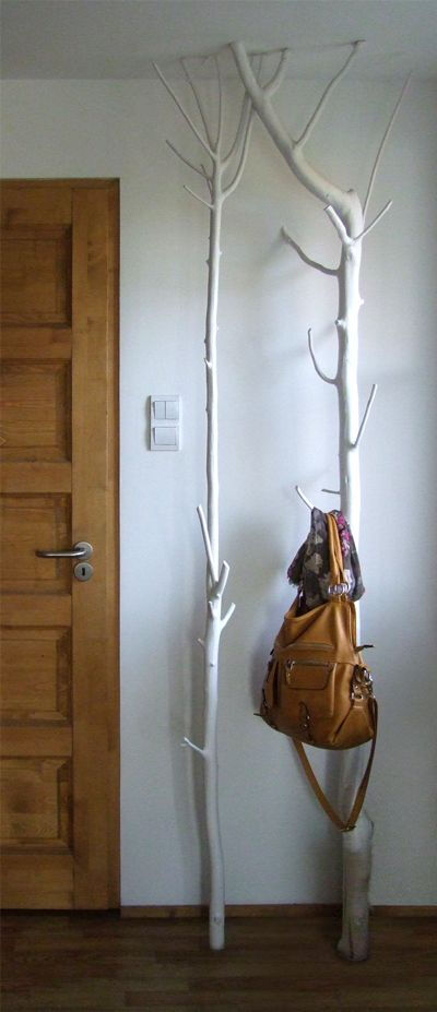 DIY - wooden coat rack from a branch #product_design #furniture_design. Cute and creative. ..