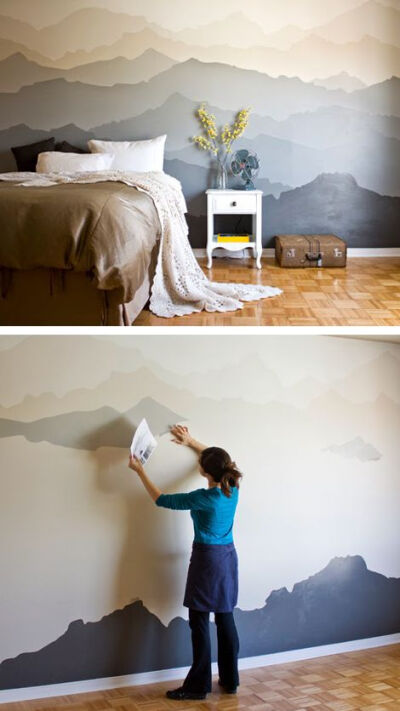 DIY: mountain bedroom mural.