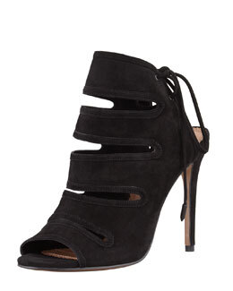 X1SY4 Aquazzura Slone Slit-Front Suede Bootie, Black