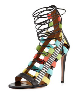 X2E72 Aquazzura Amazon Lace-Up Cage Sandal, Multicolor