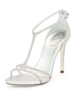 S08XY Rene Caovilla Leather/Satin T-Strap Strass Sandal, Silver