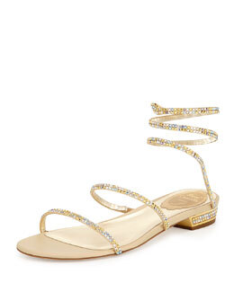 S09M3 Rene Caovilla Crystal Coil Flat Sandal, Champagne