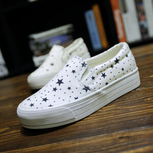 2015春款浅口一脚蹬低帮乐福鞋松糕厚底帆布鞋单鞋小星星休闲女鞋