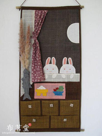 【布茗堂】窗外小兔 日单壁挂 布艺麻壁挂 粗麻信袋的图片