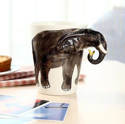 纯手绘陶瓷动物杯 大象 猩猩 长颈鹿 斑马 
