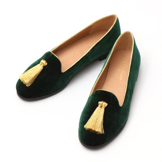 ◆Truble Maaker Tassel Loafers 金色流苏丝绒乐福鞋 墨绿