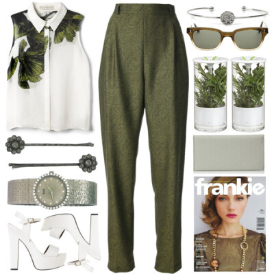 A fashion look from February 2015 featuring sleeveless tops, green pants and platform shoes. Browse and shop related looks.