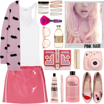 A fashion look from April 2015 featuring pink cardigan, white shirt and red skirt. Browse and shop related looks.