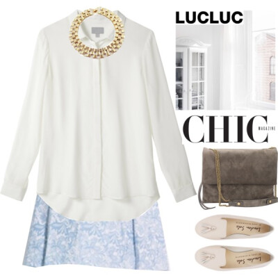 #lucluc @lucluc Skirt: http://www.lucluc.com/bottoms/lucluc-blue-jacquard-pleated-skirts.html Necklace: http://www.lucluc.com/accessories/necklaces/lucluc-gold-hollow-alloy-necklace.html Shop at http…