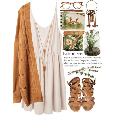 A fashion look from April 2015 featuring slip dress, cable knit cardigan and gladiator sandals. Browse and shop related looks.